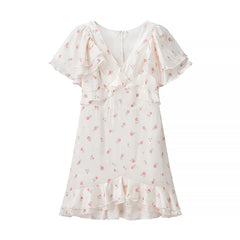 Sweet Floral Print Ruffle Mini Dresses