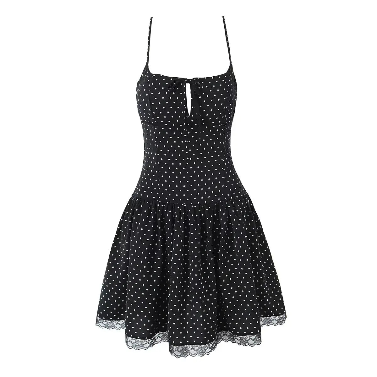 Lace Spliced Polka Dot Sexy Sling Mini Dresses