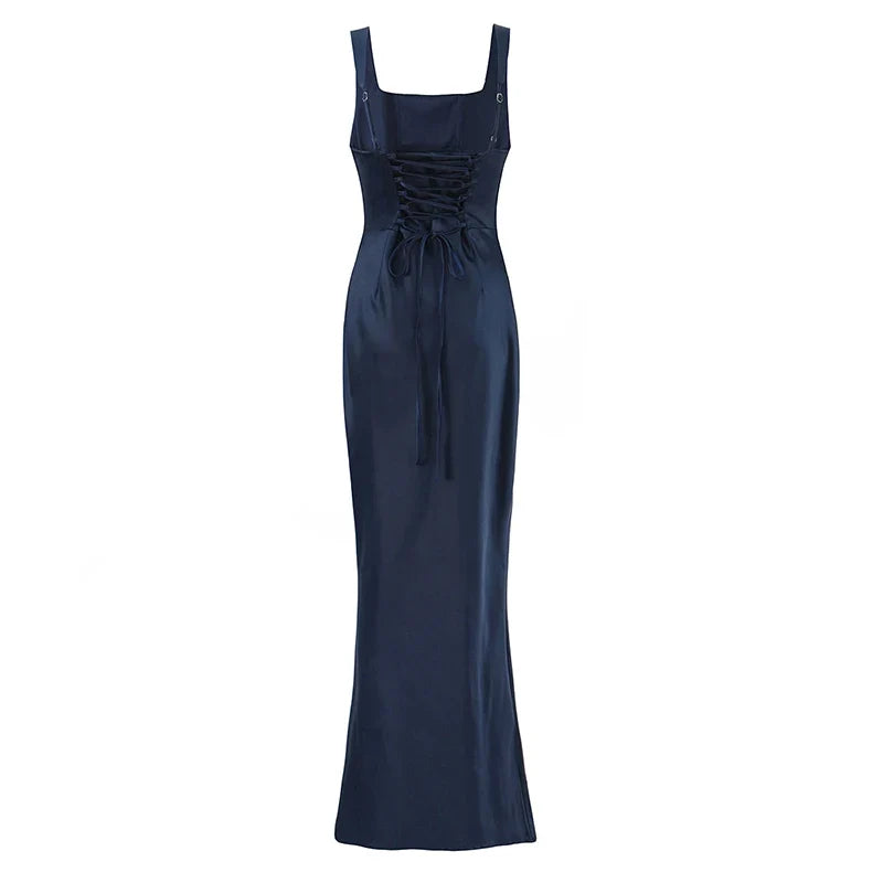 Sexy Spaghetti Straps Slim Fit Long Dresses For Lace Up Back Elegant Evening Party Dresses