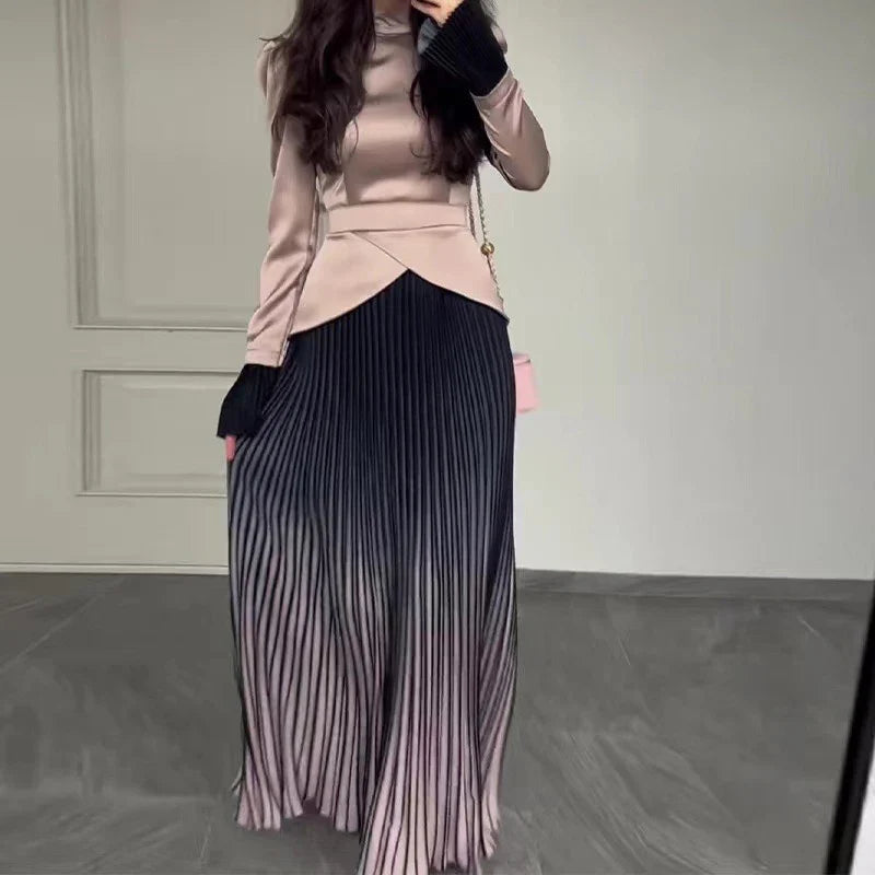 Patchwork Pleated Maxi Dresses