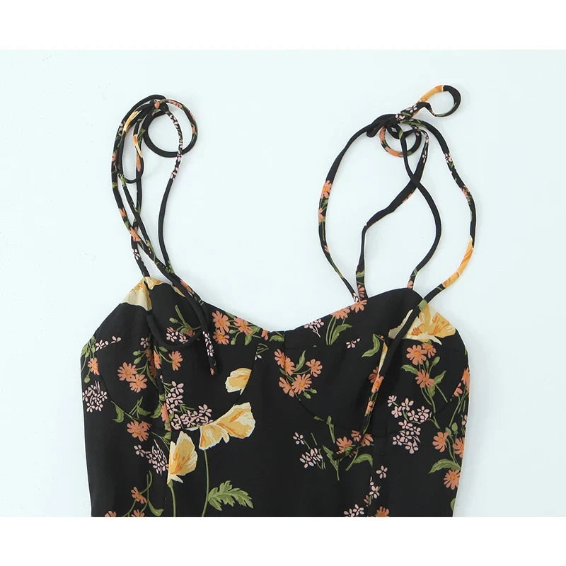 French Style Vintage Floral Print Sling Dresses