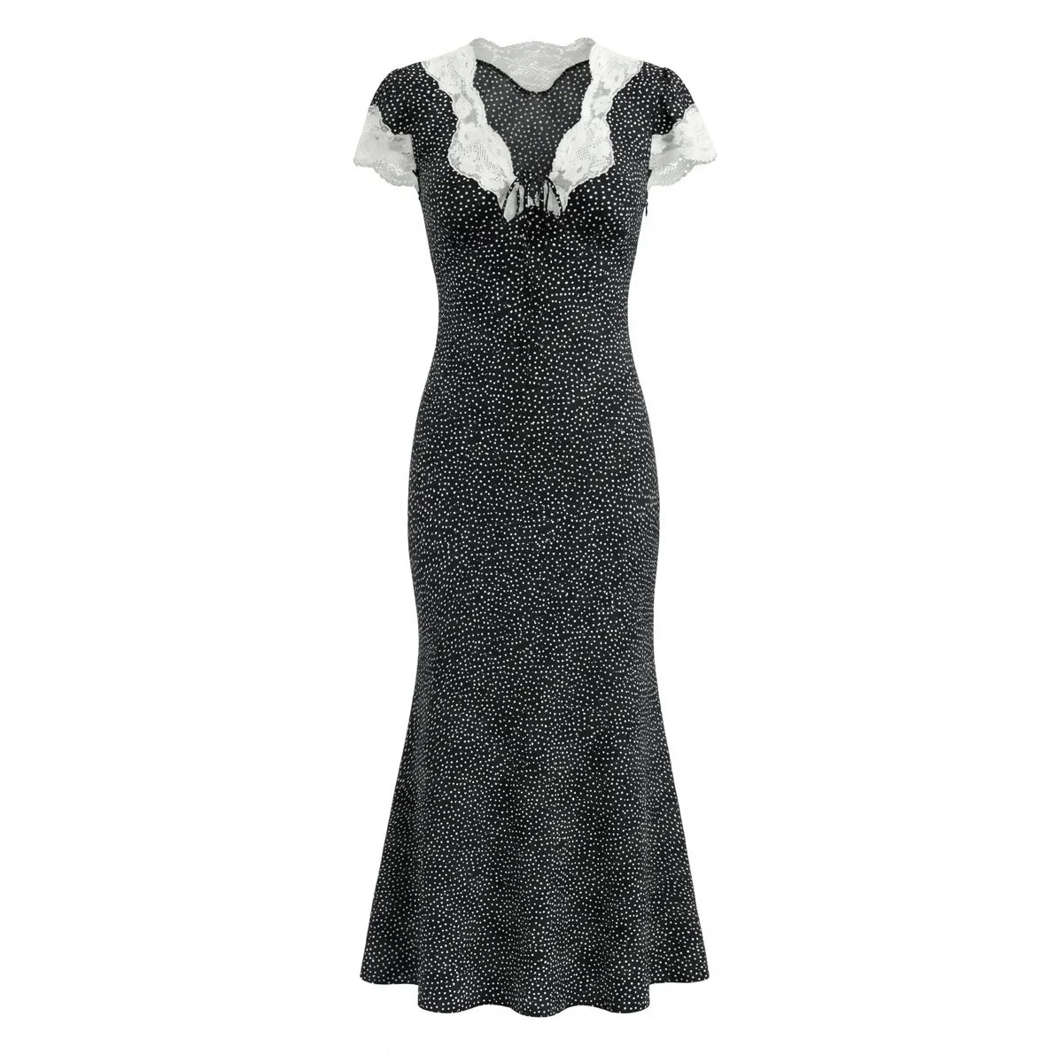 French Lace Patchwork Polka Dot Temperament Elegant Dresses
