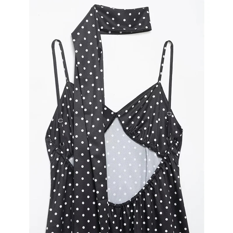 Sexy Backless With Scarf Polka Dot Camisole Dresses