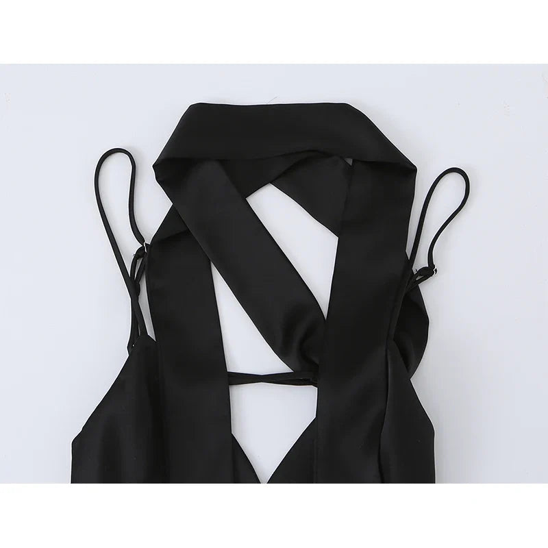Elegant With Scarf V Neck Patchwork Sling Dresses