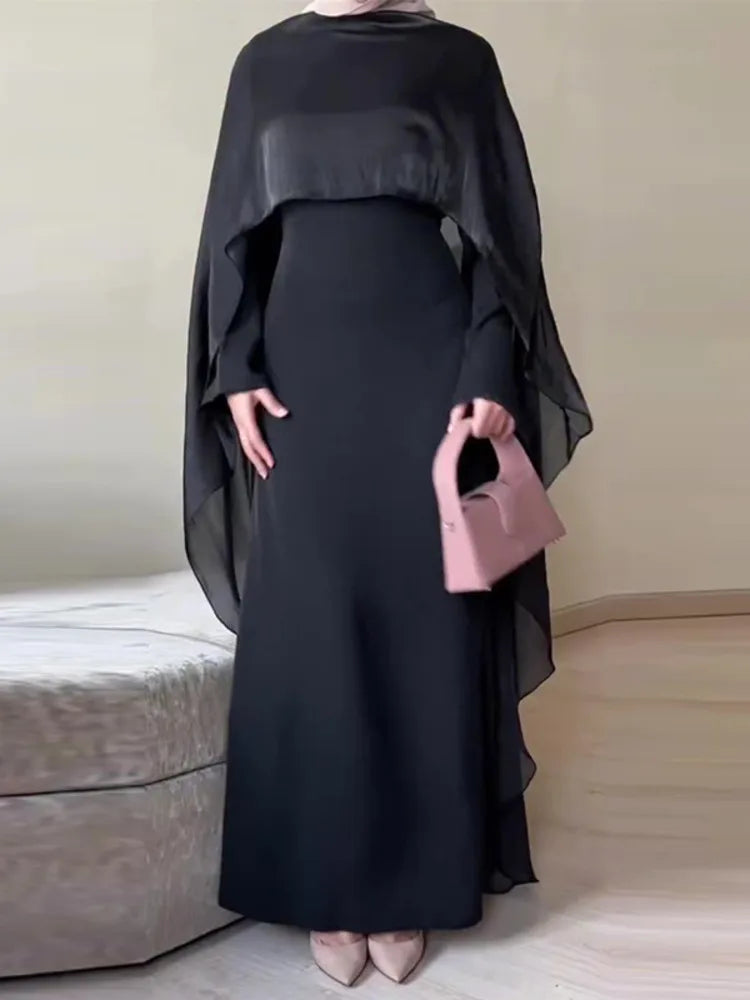 Luxury Purple Abaya With Chiffon Overlay Modest Islamic Long Dresses