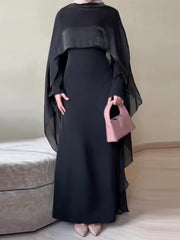 Luxury Purple Abaya With Chiffon Overlay Modest Islamic Long Dresses