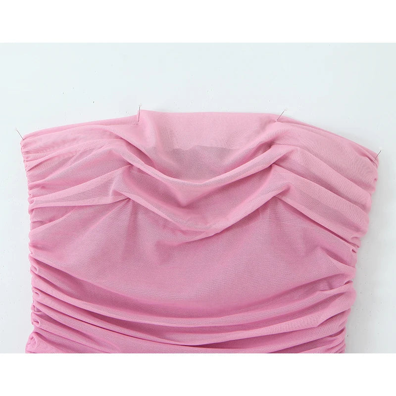 European And American Vacation Ruched Slim Fit Strapless Dresses