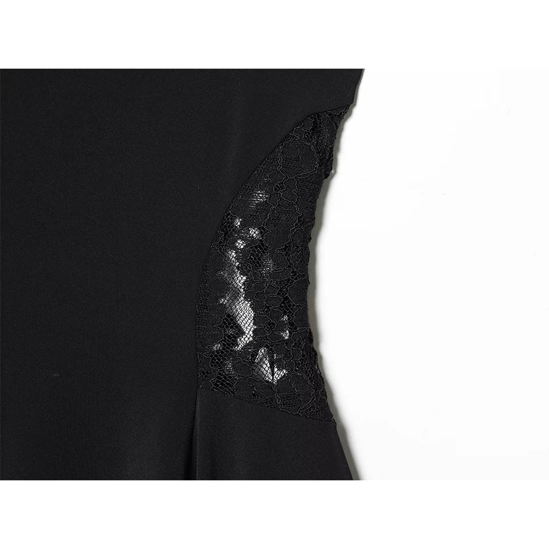 Summer Black Sling Short Dresses Lace Trim Asymmetric Hem Casual Sexy Vestidos