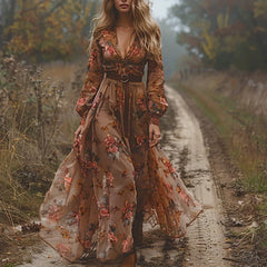 Vintage Pattern Printed High Waist Robe Dresses