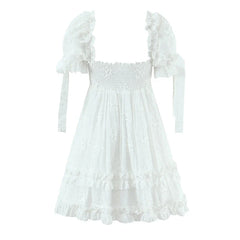 Elegant White Floral Embroidery Mini Dresses