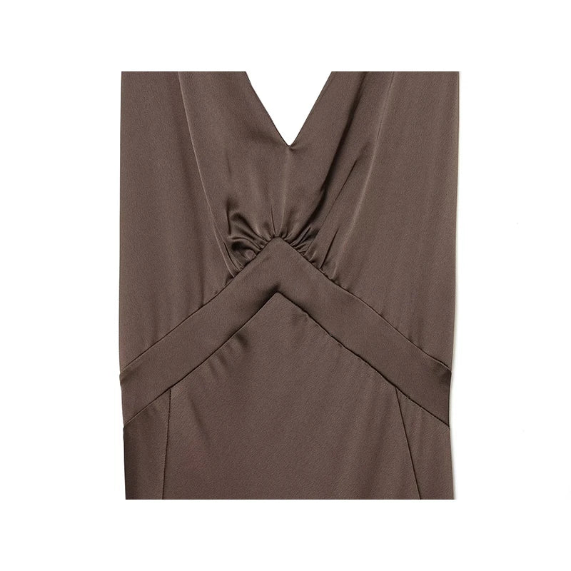 Wide Straps V Neck Satin Long Dresses