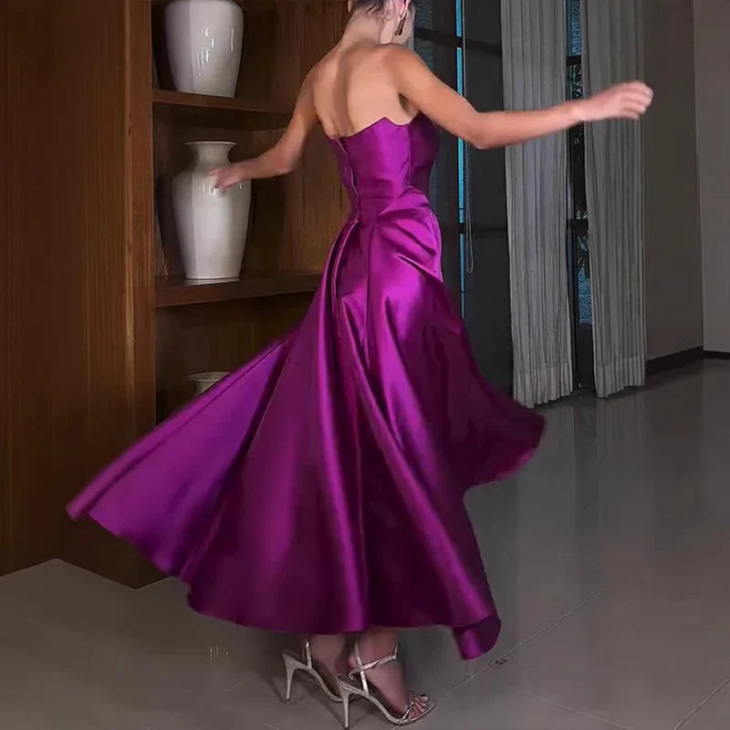 Sexy Strapless High Waist Satin Dresses