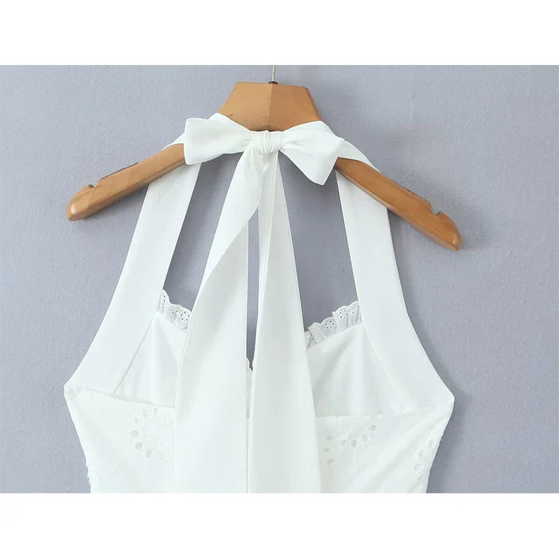 Sexy Backless Halter White Mini Dresses