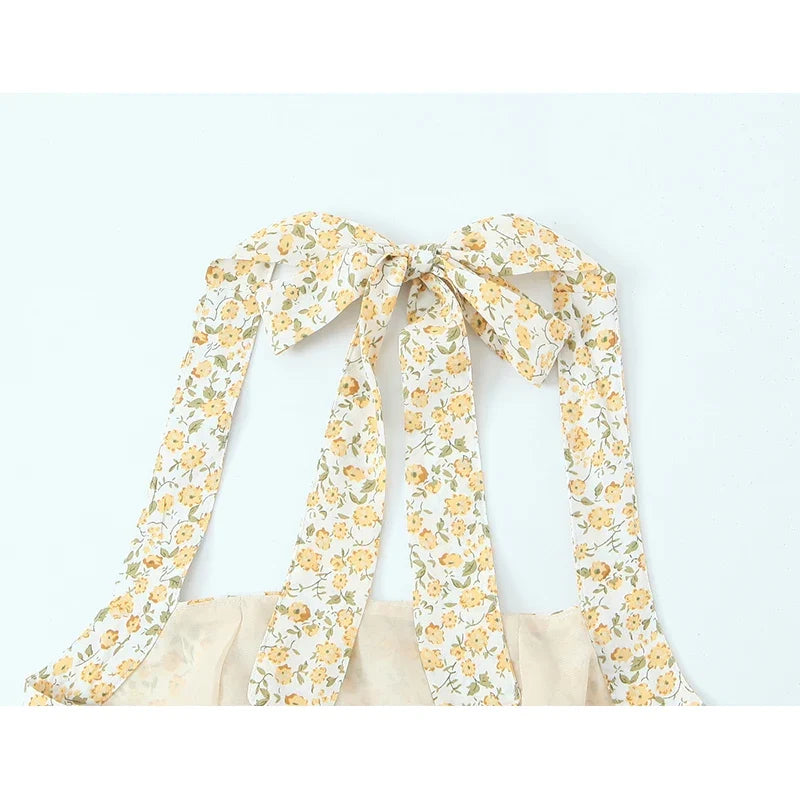 French Retro Floral Print Sexy Backless Halter Dresses