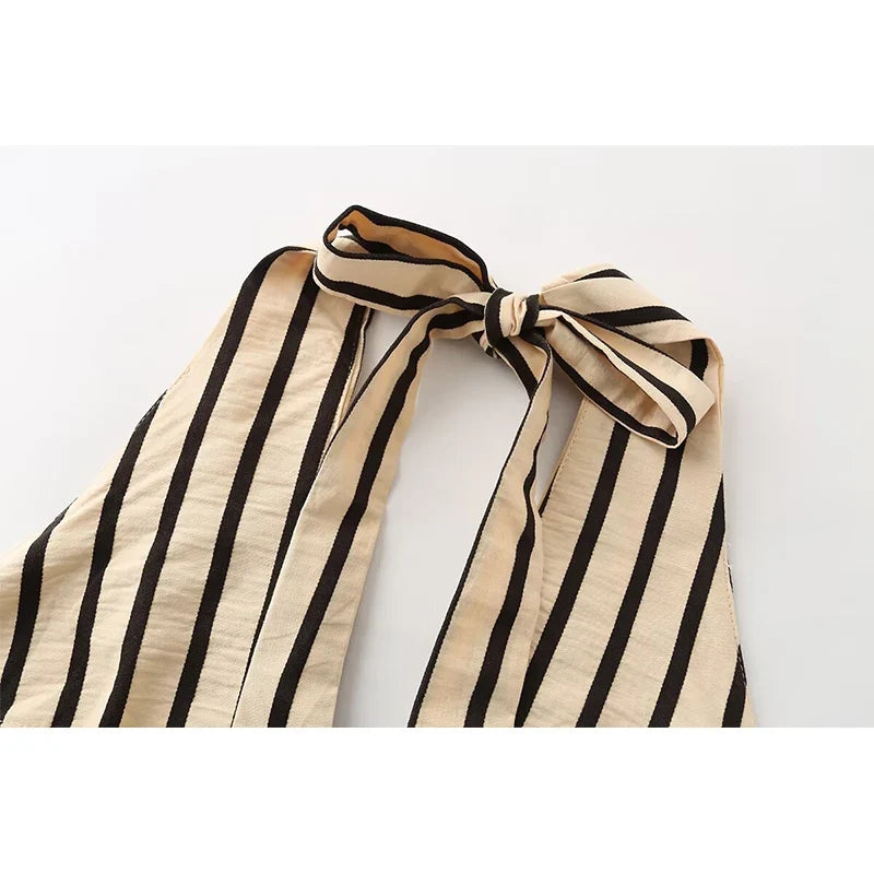 Striped Halter Bubble Maxi Dresses