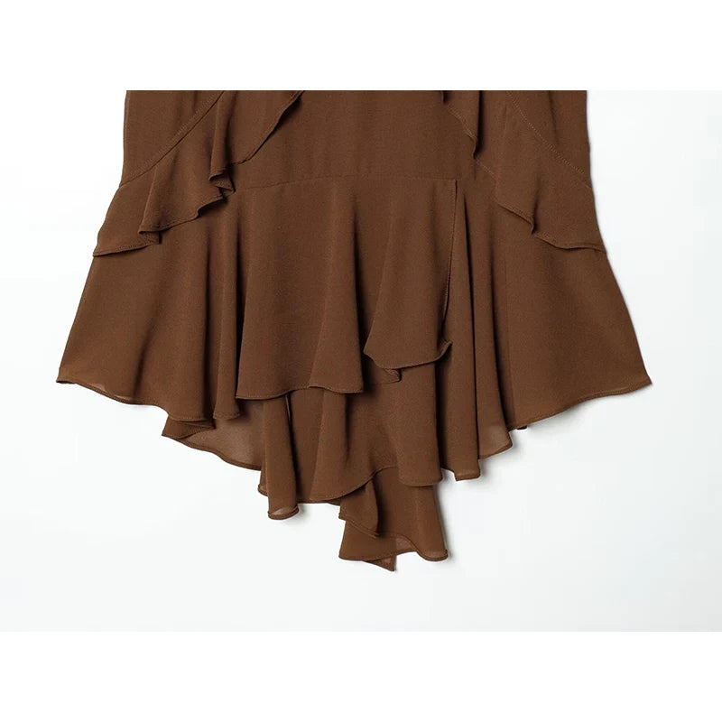 Summer Brown Ruffle Short Dresses