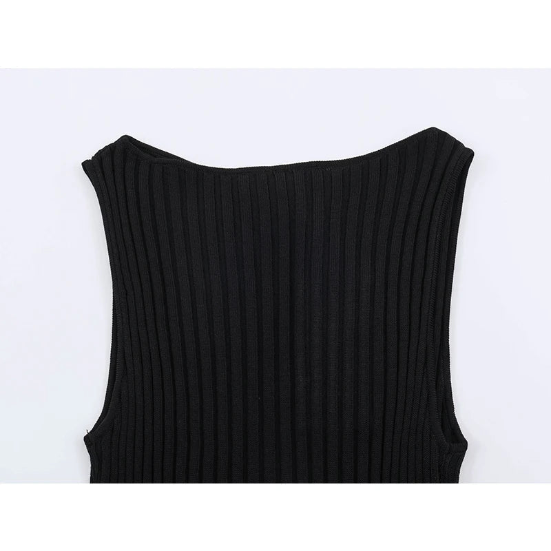 Sleeveless Vertical Ribbed Knit Mini Dresses