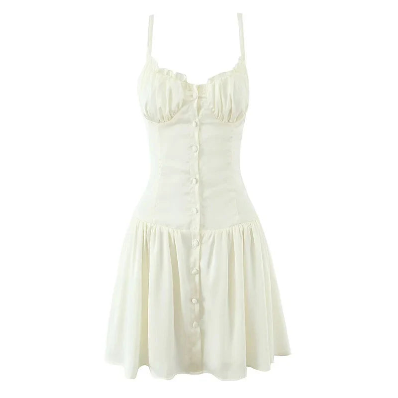 Sexy Girls Backless Bandage Sling Mini Summer Dresses Beige Black A-line Beach Vacation Dresses