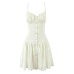 Sexy Girls Backless Bandage Sling Mini Summer Dresses Beige Black A-line Beach Vacation Dresses