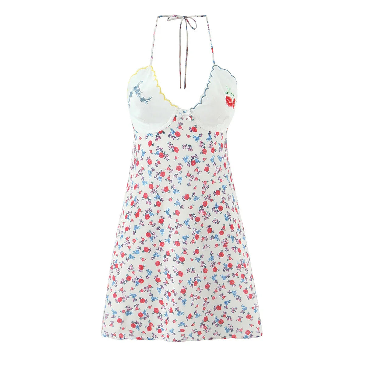 Sexy Backless Floral Print Halter Mini Dresses