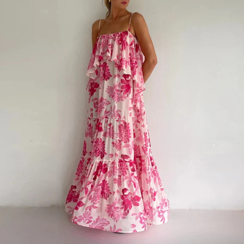 Bright Floral Print Loose Fit Beach Dresses