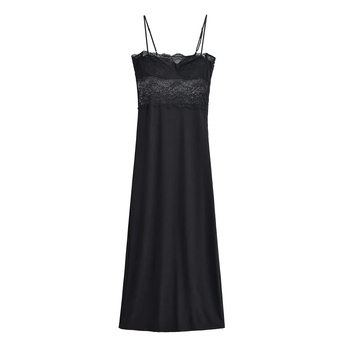 Black Lace Patchowrk Slip Long Dresses