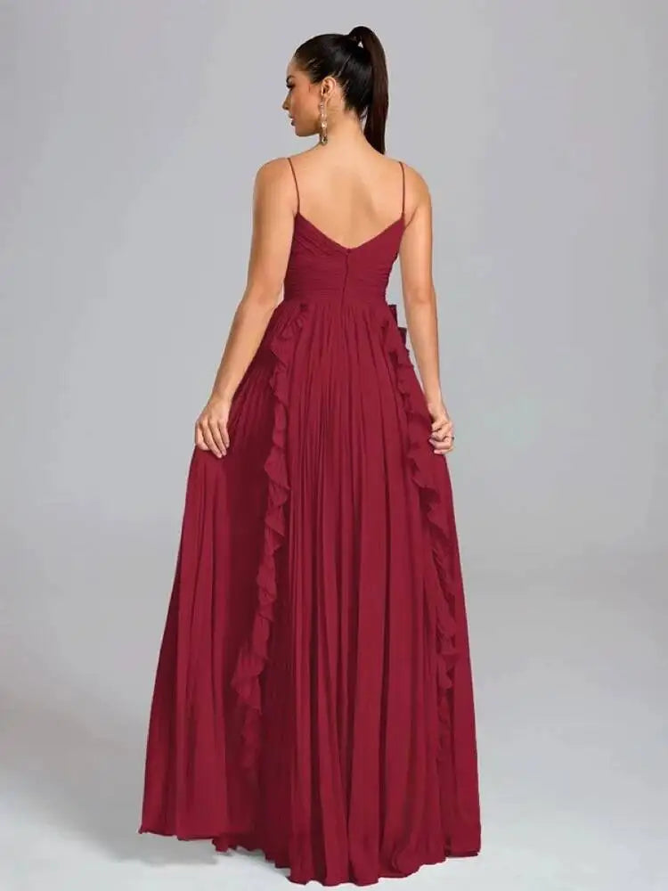 Temperament V-neck Sleeveless Pleated Waist Cinching Patchwork Dresses