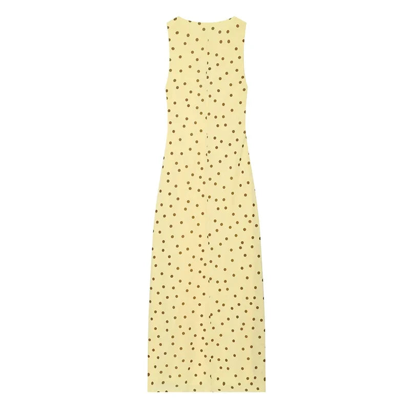 Flowy Yellow Polka Dot Maxi Dresses