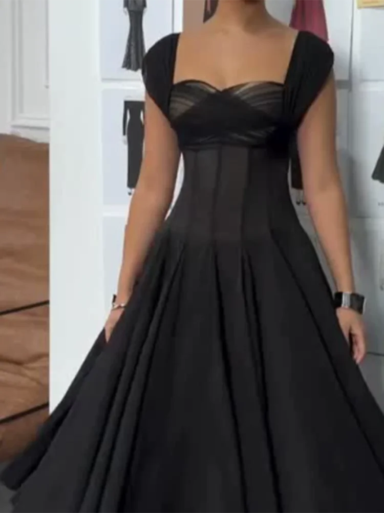 Mesh Hollow Out Pleated Evening Dresses