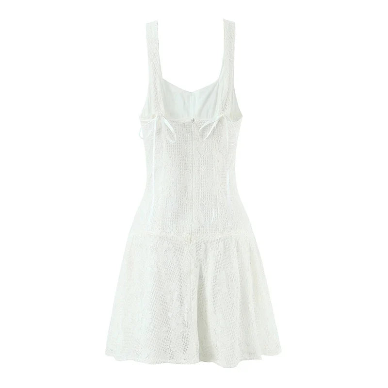 Button-Front White Sling Mini Dresses