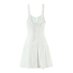 Button-Front White Sling Mini Dresses