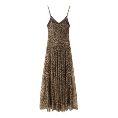 Animal Print V Neck Sling Maxi Dresses