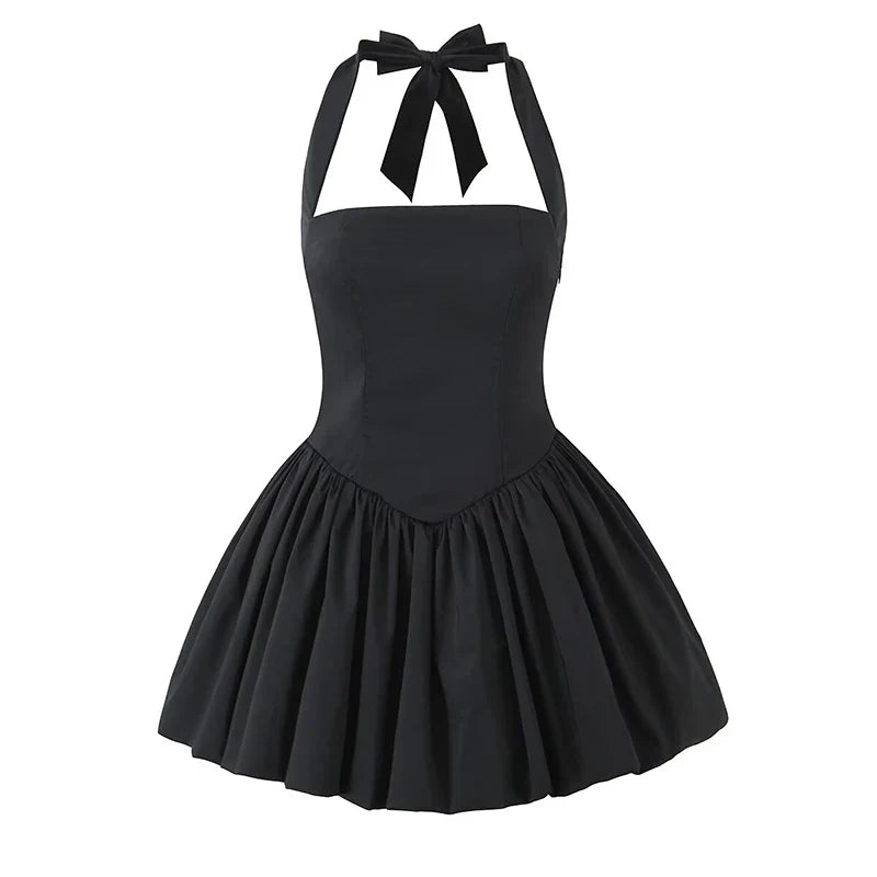 Sexy Backless Pleated Hem Halter Ball Gown Dresses
