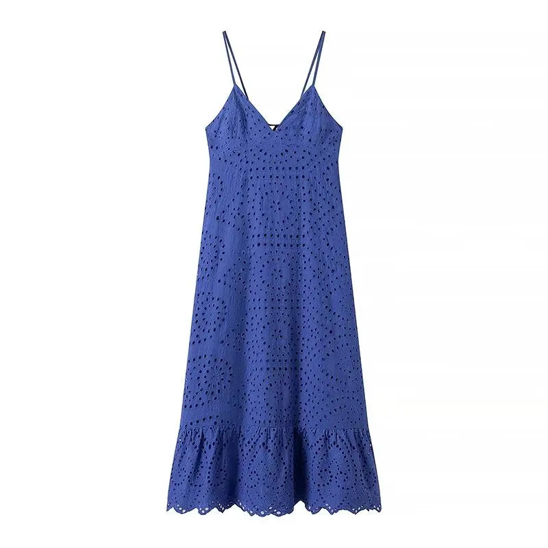 Sexy Backless Hollow Out Embroidery Spaghetti Strap Dresses