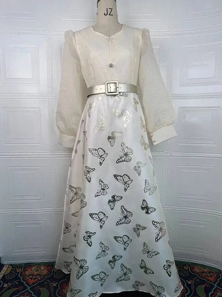 Autumn Style Printed Long Sleeve Waist Splicing Dresses