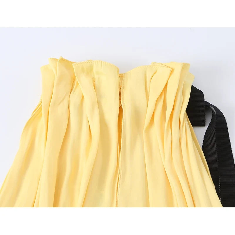 Contrasting Bow Tie Satin Halter Dresses