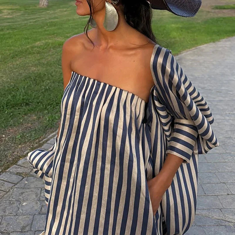 Striped Satin Spring Summer Dresses