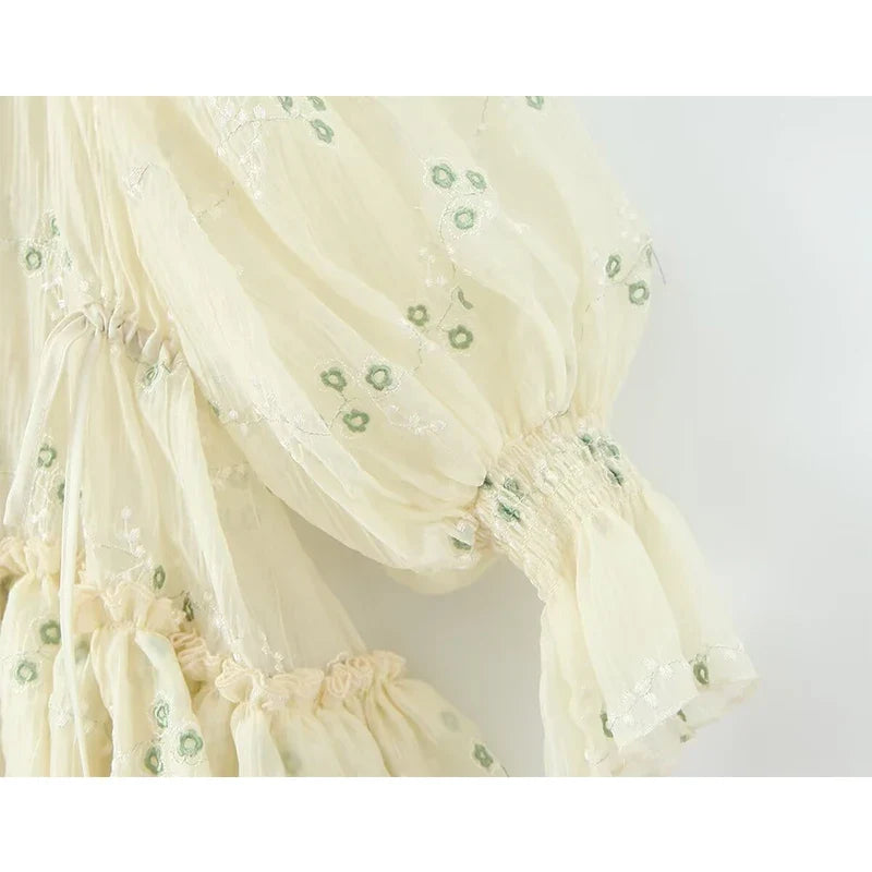 Floral Embroidery Loose Mini Dresses