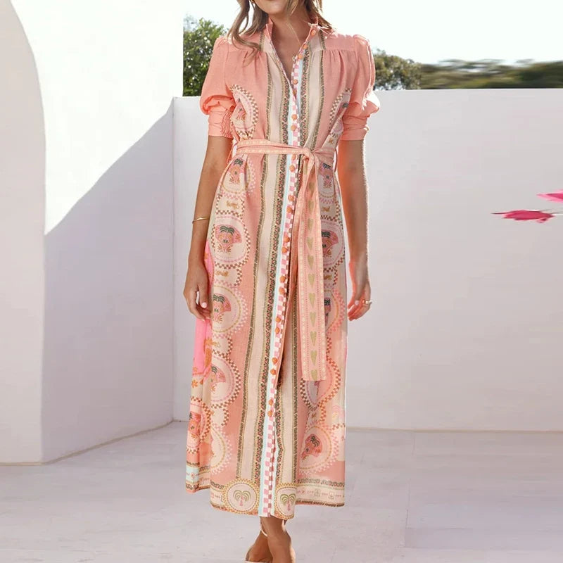 Lapel Short Sleeved Beach Dresses