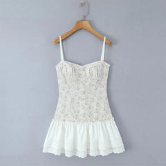 Sexy Sling Summer Dresses White Patchwork Floral Print Dresses