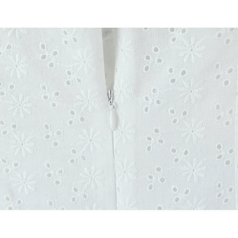 Front Lace Up Floral Embroidery White Sexy Off Shoulder Dresses
