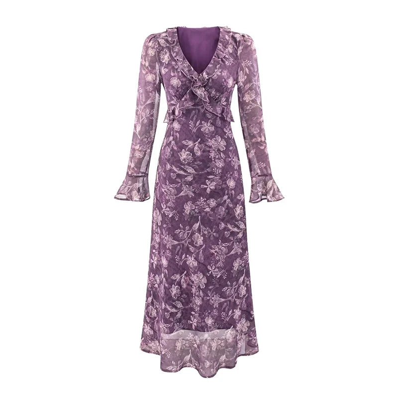 Vintage French Style Floral Print Dresses