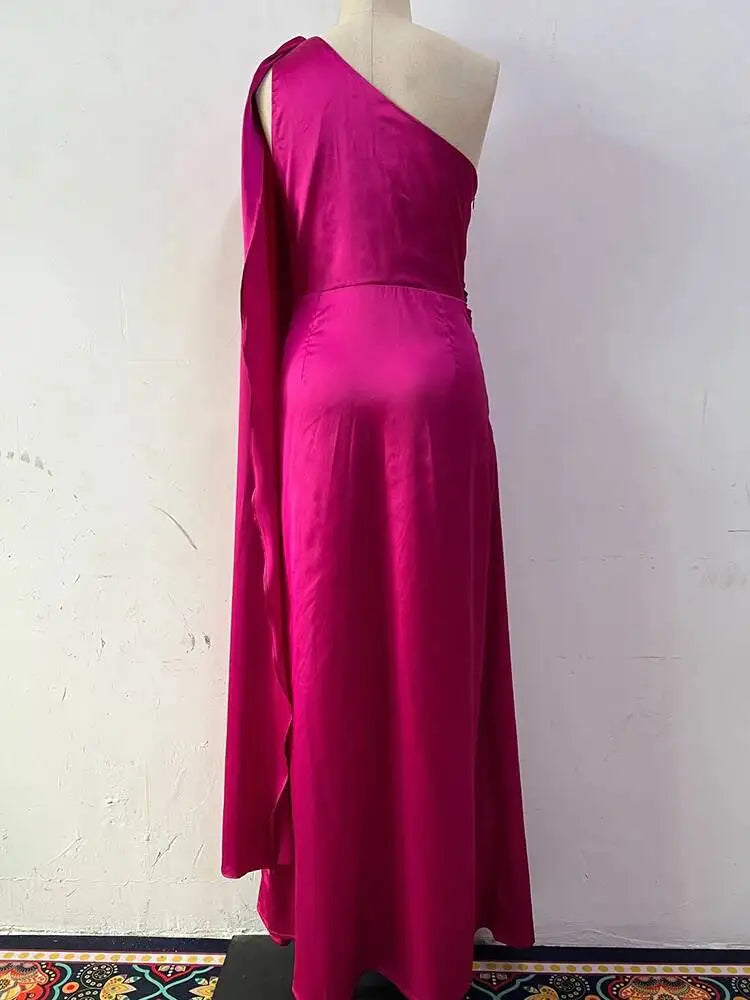 Temperament Slant Neck Irregular Folded Split Dresses