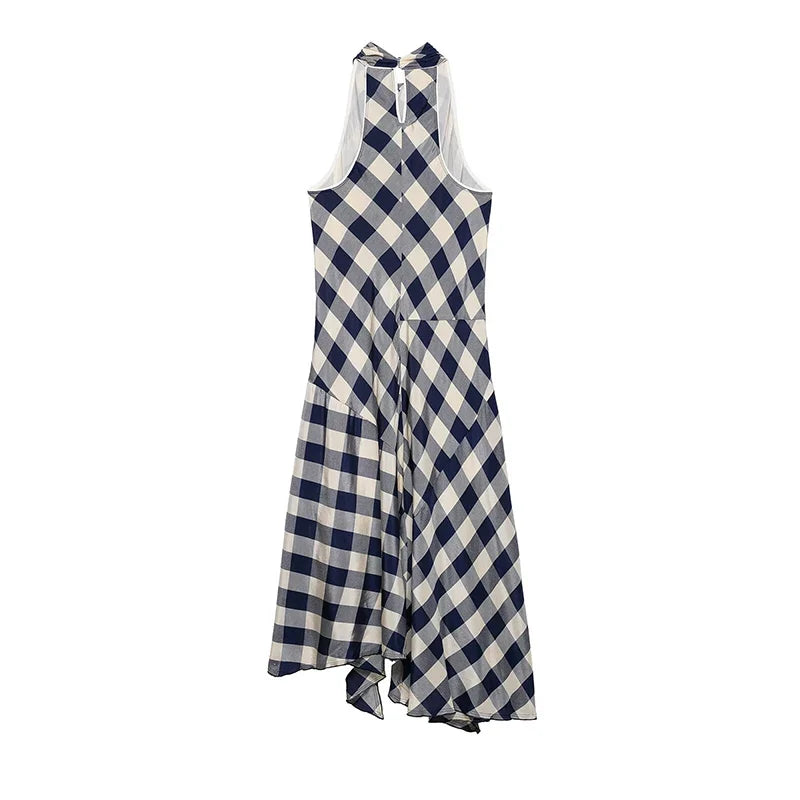 Vintage Plaid Halter Midi Dresses