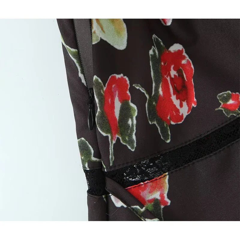 Romantic Lace Trim Floral Print Pencil Sexy Dresses
