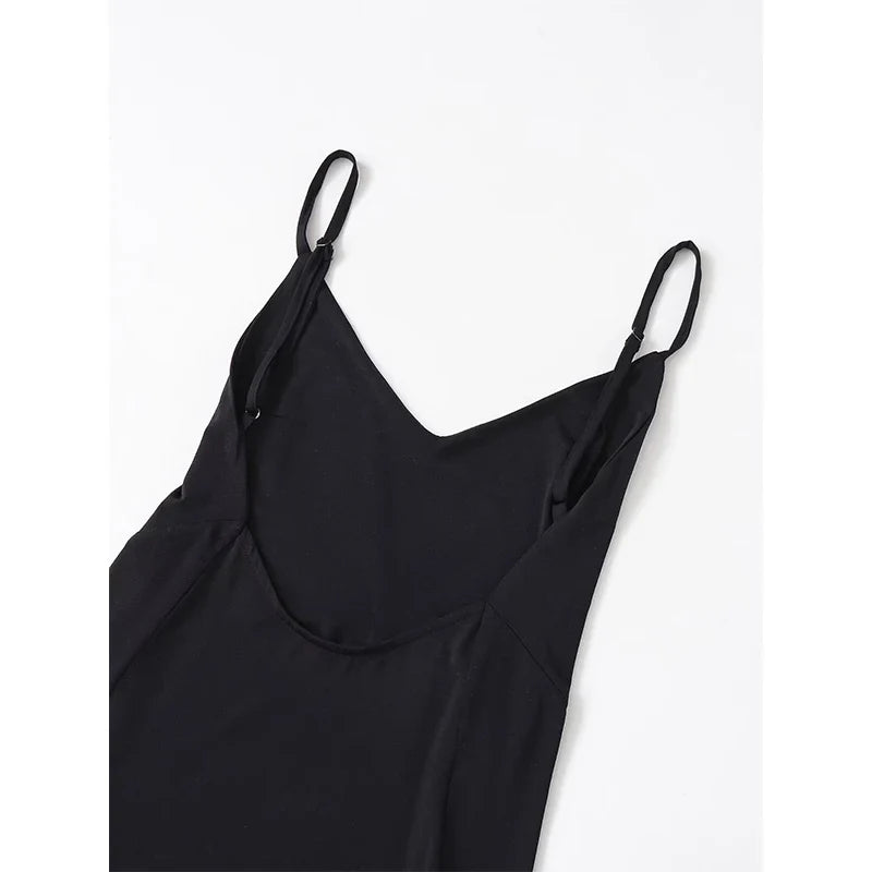 Backless Spaghetti Straps Black Long Dresses For Hem Slit V Neck A-line Party Sexy Maxi Vestidos