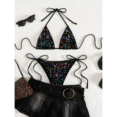 Sequins Halter Bikini Two-pieces Bikini Set Strappy