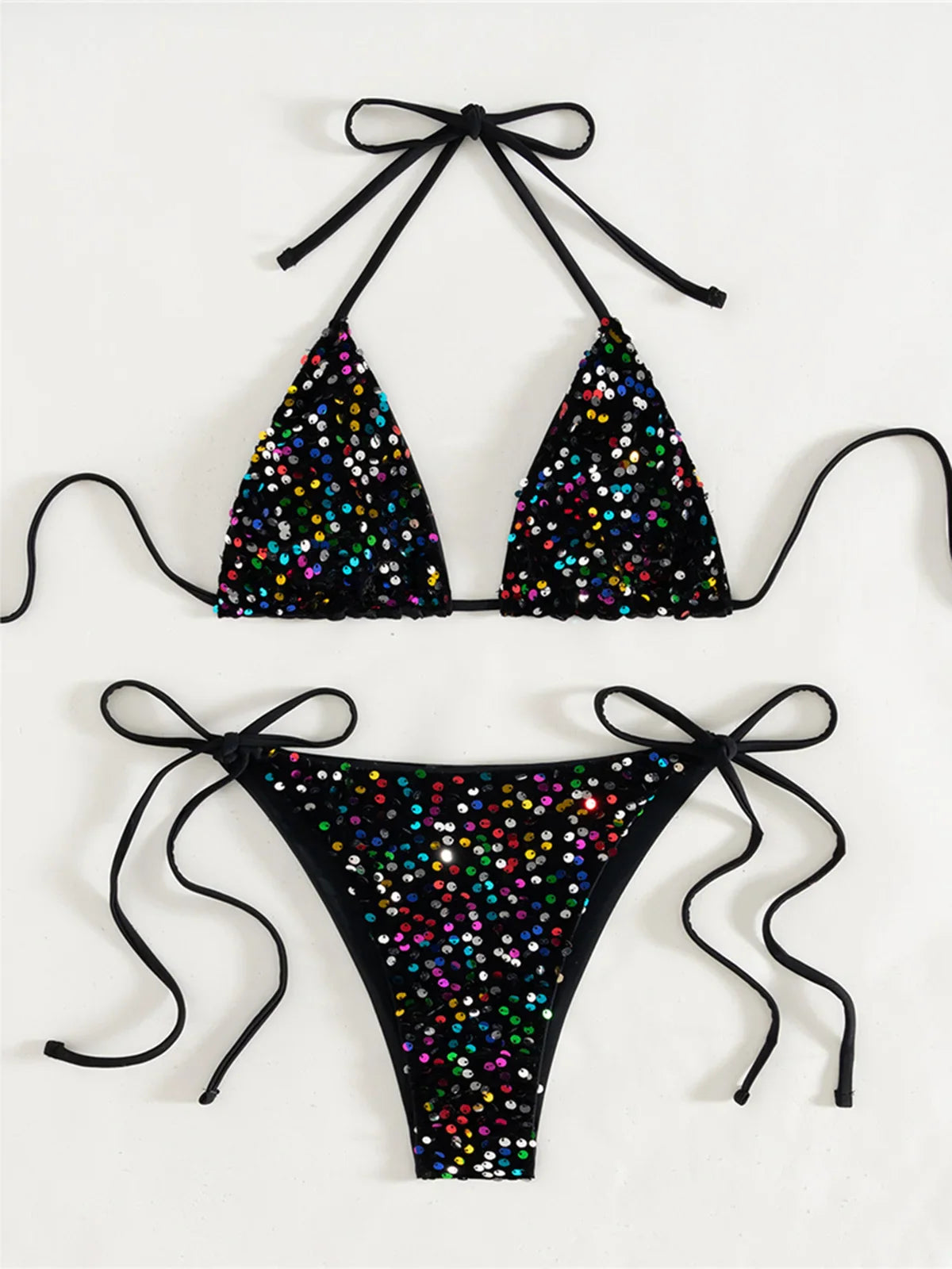 Sequins Halter Bikini Two-pieces Bikini Set Strappy