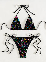 Sequins Halter Bikini Two-pieces Bikini Set Strappy
