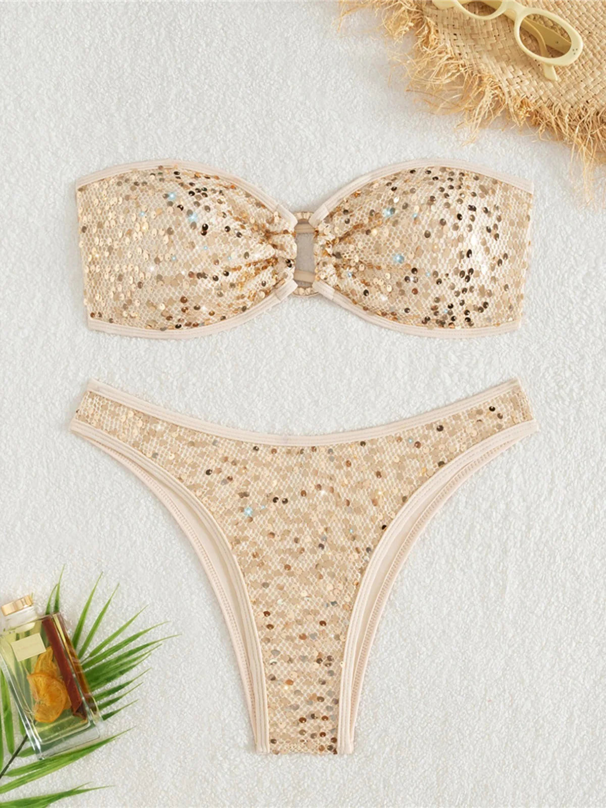 Sequins Shiny Bling Bandeau Bikini Two-pieces Bikini Set